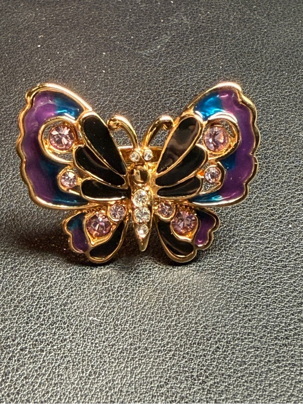 90s KJL Enamel Red Rhinestone Butterfly Cocktail Ring Size 7.5 KENNETH J LANE